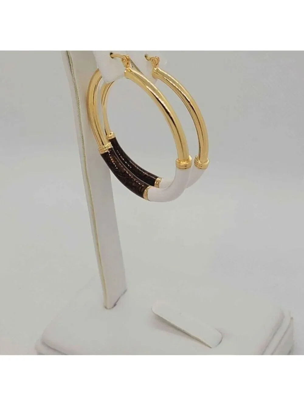 Brand New Brazilian 18k Gold Filled Brown/white Hoops